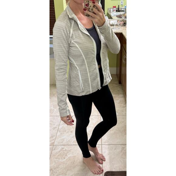 Athleta Powervita Elation Mesh Active zip jacket Medium oatmeal grey white - Picture 5 of 11